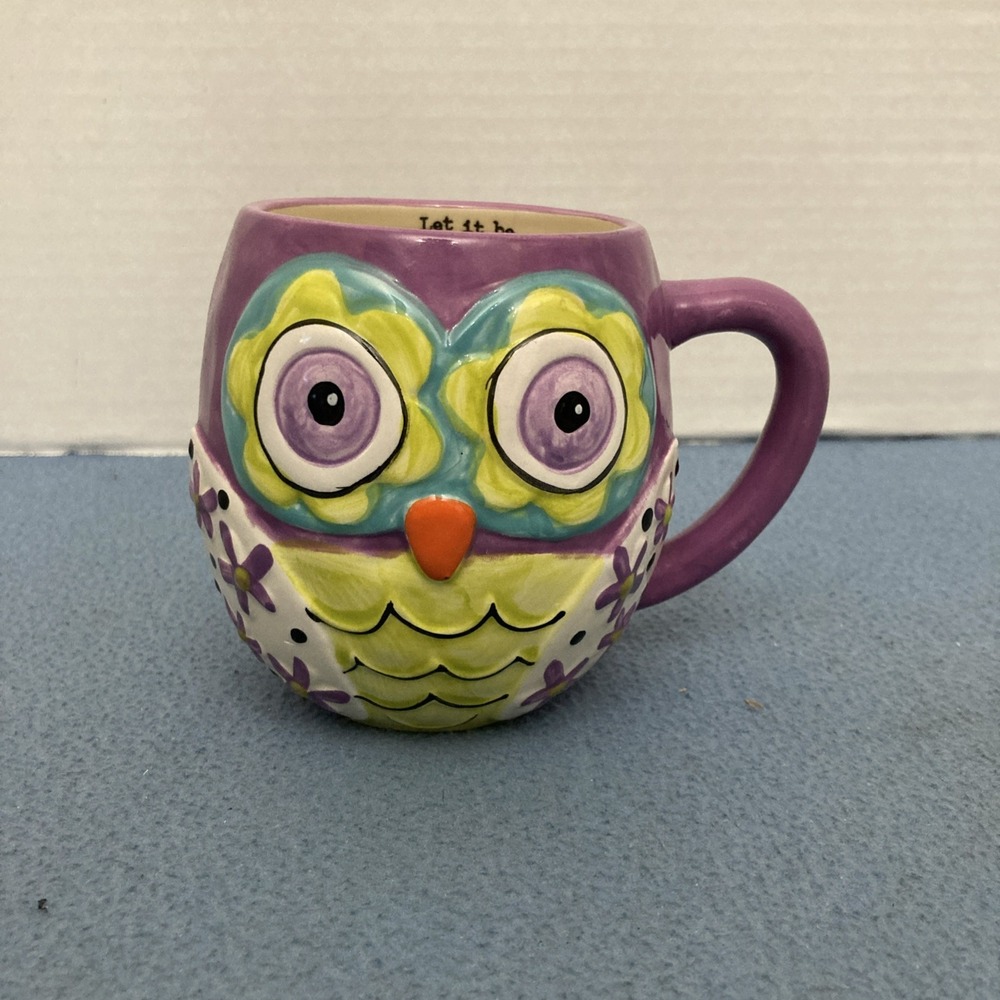 Natural Life Purple Multicolor "Let it be." Figural Owl Shaped Coffee/Tea‎ Mug